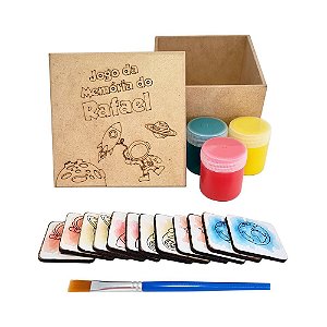 AL334 - Lembrancinha Kit Jogo da Memória mdf adesivado com Tinta e Pincel - Tema Astronauta