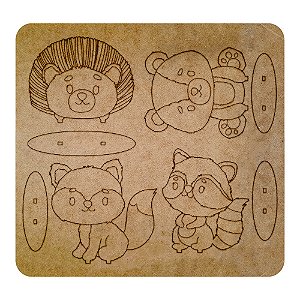 AL237 - Kit Painel mdf Personalizado com 4 Itens - Tema Bosque Cute