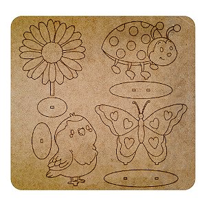 AL237 - Kit Painel mdf Personalizado com 4 Itens - Tema Jardim Encantado