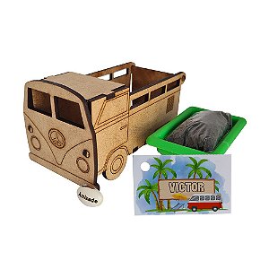 AL165 - Lembrancinha Cultivo Kombi em mdf com Jardineira colorida e Semente Personalizada