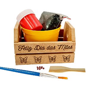 AL006 - Lembrancinha Caixote mdf com Gravação, Tinta e Pincel - Dia das Mães