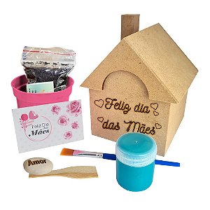 AL051 - Lembrancinha para Plantar e Pintar Casinha mdf Gravada com Semente Personalizada - Dia das Mães