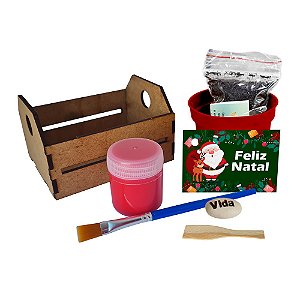 AL032 - Caixote MDF com Tinta e Pincel e Semente Personalizada - Natal