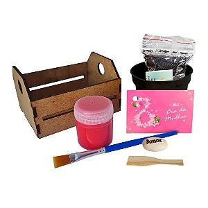 AL032 - Caixote MDF com Tinta e Pincel e Semente Personalizada - Dia da Mulher