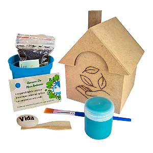 AL051 - Lembrancinha para Plantar e Pintar Casinha mdf Gravada com Semente Personalizada - Semana do Meio Ambiente