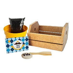 AL009 - Lembrancinha Caixote mdf com Embalagem Celofane e Semente Personalizada - Dia dos Pais