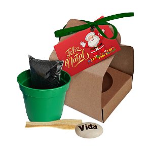 AL029 - Kit Cultivo Cestinha Kraft com Semente Personalizada - Natal