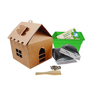 AL186 - Lembrancinha Cultivo Casinha Kraft com Vaso Grande - Semana do Meio Ambiente