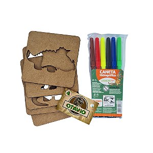 AL085 - Kit Desenho Régua mdf com Canetinhas - Tema Dinossauro