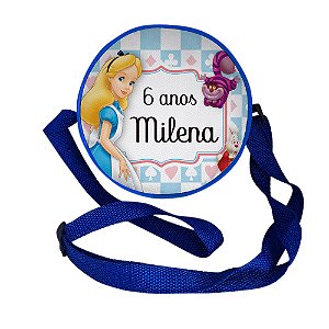 AL232 - Bolsa Lancheira Redonda Personalizada Nylon - Alice no País das Maravilhas