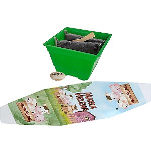 AL124 - Lembrancinha Cultivo Vaso Grande com Cinta e Semnete Gravada - Tema Fazendinha