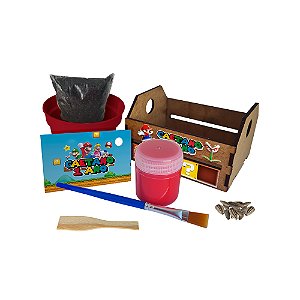 AL149 - Lembrancinha para Plantar com Caixote Personalizado com DTF UV - Tema Super Mário