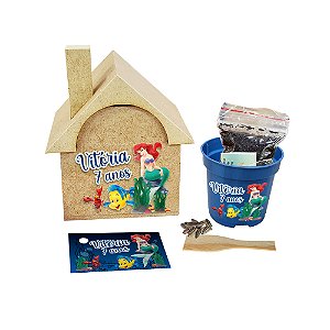 AL167 - Lembrancinha Cultivo Casinha mdf com dtf e Sementes de Flores - A Pequena Sereia