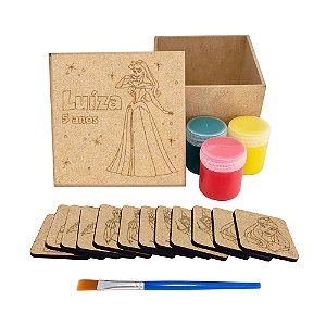 AL333 - Lembrancinha Kit Jogo da Memória mdf com Tinta e Pincel - Tema Princesa Aurora