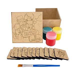 AL333 - Lembrancinha Kit Jogo da Memória mdf com Tinta e Pincel - Tema Mundo Bita