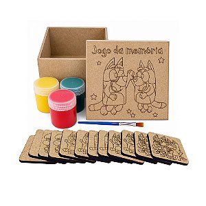 AL333 - Lembrancinha Kit Jogo da Memória mdf com Tinta e Pincel - Tema Bluey