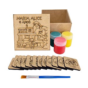 AL333 - Lembrancinha Kit Jogo da Memória mdf com Tinta e Pincel - Tema Encanto