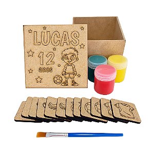 AL333 - Lembrancinha Kit Jogo da Memória mdf com Tinta e Pincel - Tema Futebol