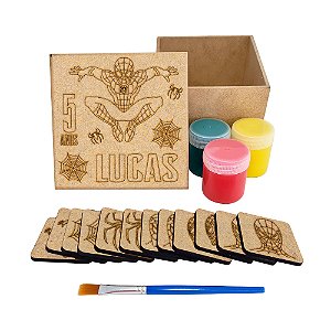 AL333 - Lembrancinha Kit Jogo da Memória mdf com Tinta e Pincel - Tema Homem Aranha