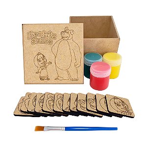AL333 - Lembrancinha Kit Jogo da Memória mdf com Tinta e Pincel - Tema Masha e o Urso