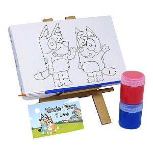 AL103 - Lembrancinha Kit Pintura Cavalete com Tela Gravada - Tema Bluey