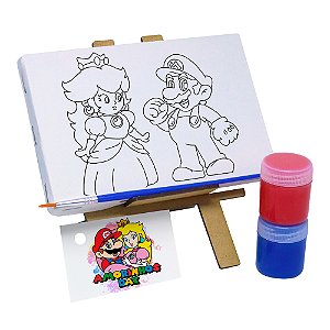 AL103 - Lembrancinha Kit Pintura Cavalete com Tela Gravada - Super Mario