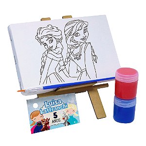 AL103 - Lembrancinha Kit Pintura Cavalete com Tela Gravada - Tema Frozen