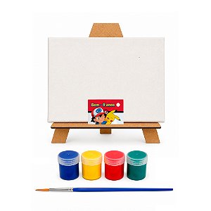 AL135 - Kit Pintura com Tela 20 x 15, Cavalete mdf, 4 Tintas e Pincel - Tema Pokémon