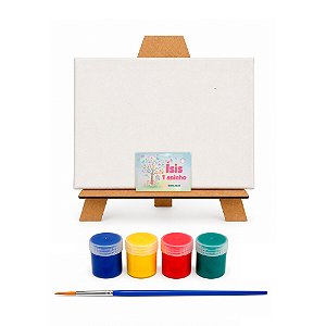 AL135 - Kit Pintura com Tela 20 x 15, Cavalete mdf, 4 Tintas e Pincel - Tema Jardim