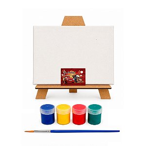 AL135 - Kit Pintura com Tela 20 x 15, Cavalete mdf, 4 Tintas e Pincel - Tema Carros