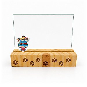 Porta-Retrato Personalizado com Base em Pinus e Vidro Duplo - Tema Patrulha Canina