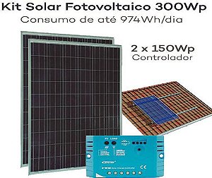 Kit Energia Solar Fotovoltaica 300Wp – até 974Wh/dia