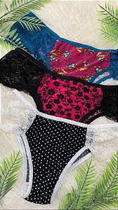 Calcinha básica em liganete com as laterais em renda - Eagle Moda Intima