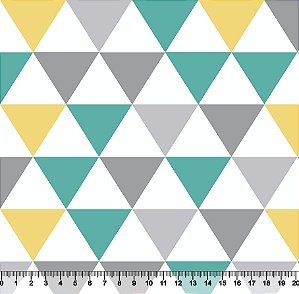 Tecido Tricoline Triângulos Mosaicos Coloridos