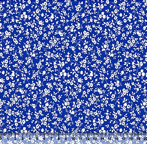 Tecido Tricoline Ramos de Flores Brancas com Fundo Azul