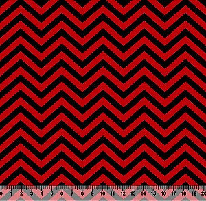 Tecido Tricoline Chevron Preto Fundo Vermelho