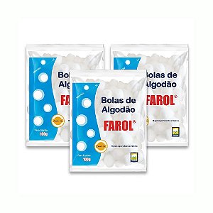 KIT COM 3 PACOTES ALGODÃO FAROL BOLA  - 100G