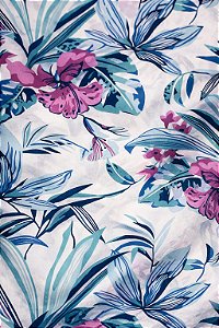 Tecido Percal 100% Algodão Estampado Floral Azul com rosa