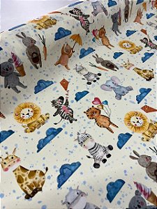 Tecido Tricoline Estampado 100% algodão Digital Safari E Nuvem