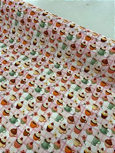 Tecido Tricoline Estampado 100% algodão Digital Cupcakes Pequenos