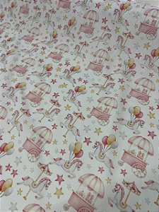 Tecido Tricoline Estampado 100% algodão Digital Carrossel