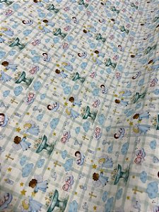 Tecido Tricoline Estampado 100% algodão Digital Anjos