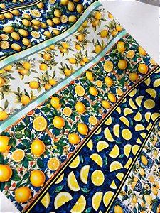 Tecido Tricoline Estampado 100% algodão Digital Barrado Limoes Sicilianos