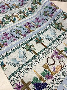 Tecido Tricoline Estampado 100% algodão Digital Barrado Religioso