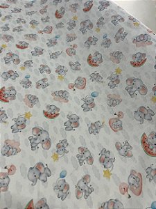 Tecido Tricoline Estampado 100% algodão Digital Elefantinhos