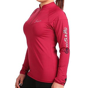 Camiseta Fishing Co. Zíper ML Feminina Cereja