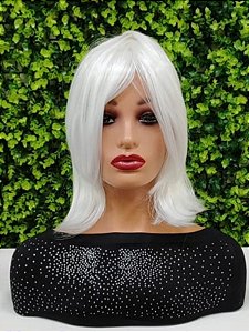 Peruca curta com franja Branca para personagem cosplay festa e eventos