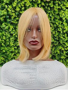 Peruca curta com franja loiro escuro para personagem cosplay festa e eventos