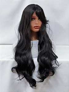 Peruca repicada longa levemente ondulada com franja