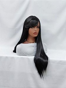 Peruca longa com franja lisa